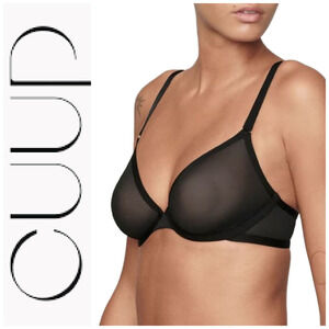New Cuup The Plunge Black Sheer Mesh Bra Underwire Sz 38F 38 F NWOT